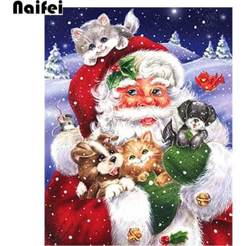 Diamond painting santa man and cat full square round drill embroidery diamond mosaic cross stitch for wall arts christmas gift
