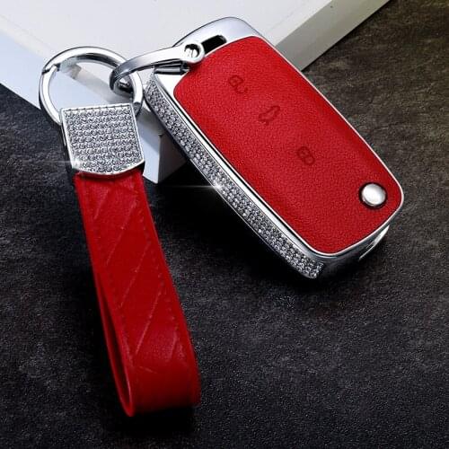 Diamond Leather Car key Cover Case Car Key Bag Fit for Volkswagen VW Skoda Golf7 Polo Tiguan Passat Jetta MK5 MK6 T5 Beetle Etc