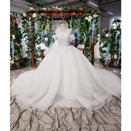 BGW HT42114 Princess Wedding Dresses With Train O-neck Off Shoulder Ball Gown Like White Wedding Gowns Vestido De Noiva Simples