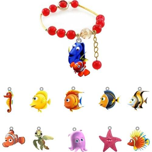Disney Finding Nemo Character Bracelet Shark Turtle Animal Pendant Bracelet Epoxy Acrylic Red Beaded Bracelet