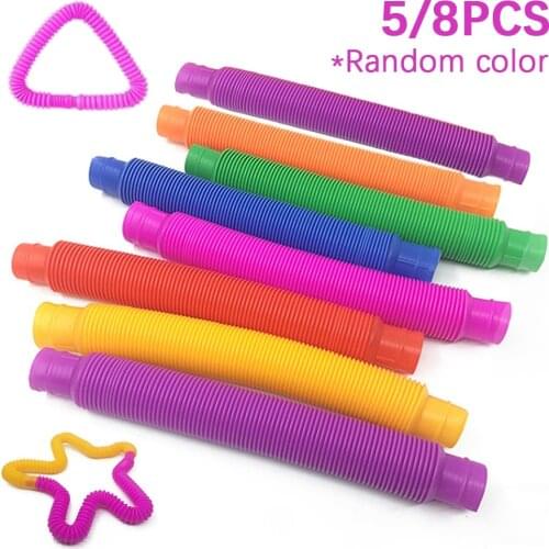 Colorful Fidget Pop Tube Toys Plastic Stretch Pipe Decompression Stress Relief Sensory Toys Kids Early Development Gifts