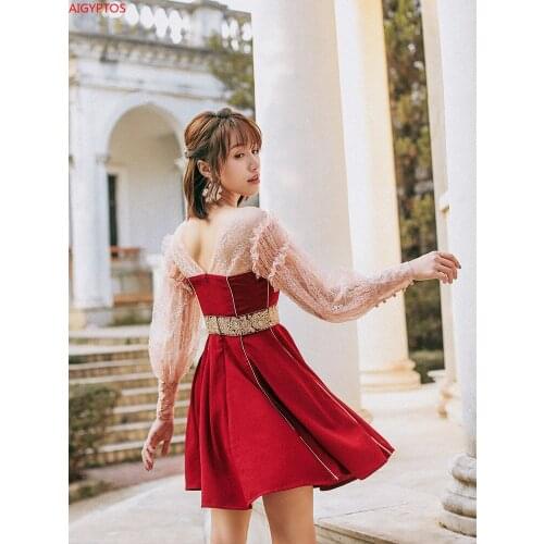 Design Spring Original Women Vintage Elegant Slim Mini Dresses Retro Sweet Emboidery Lace Patchwork Short Dress