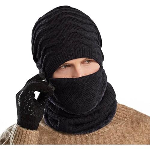 Mens 3-in-1 Winter Scarf Set, Warm Scarf Set, Thick Knitted Woolen Hat, Hat And Scarf For Riding Outdoor Sports