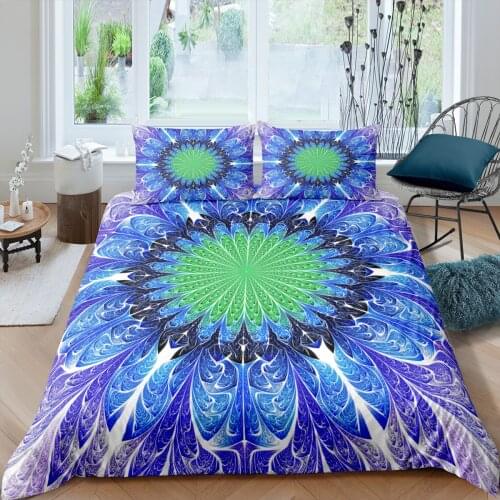 Home Textiles Luxury 3D Mandala Feather Print Duvet Cover Set 2/3 Pcs Pillowcase Kid Bedding Set AU/EU/UK/US Queen and King Size
