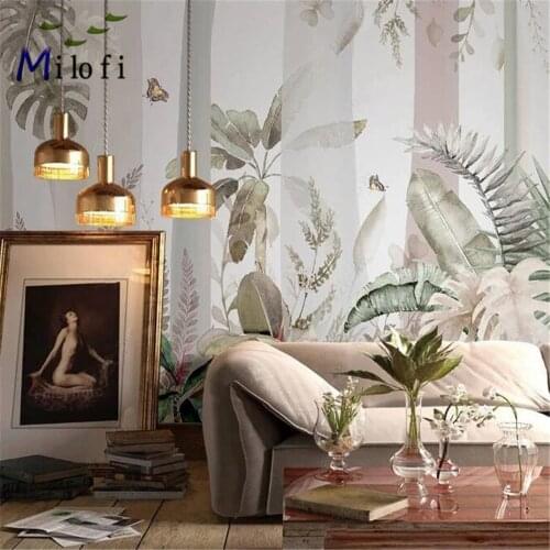 Milofi custom Nordic hand-painted woods tropical plants Southeast Asian rainforest indoor background wall paper mural