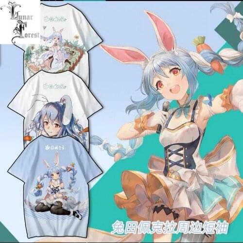 VTuber Usada Pekora 3D Print T-shirt Summer Fashion Round Neck Short Sleeve Popular Japanese Streetwear Plus Size