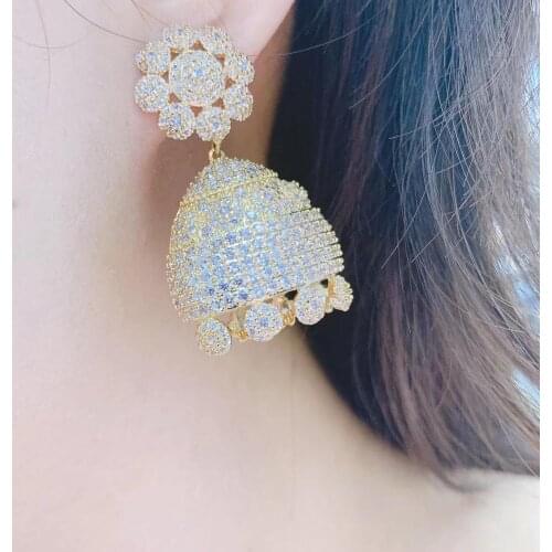 YANMEI CZ Geometrische Stud Oorbellen Voor Vrouwen Halve Cirkel Kristal De Wiel Oorbel Luxe Pendientes Accessoires