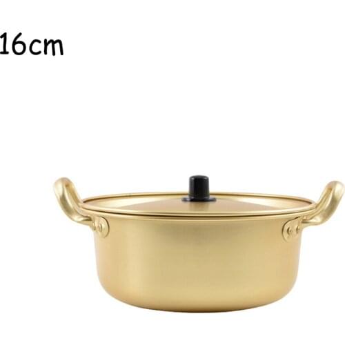 Golden Korean Noodle Pot With Cover Double handle Quick heating pot Aluminum Portable