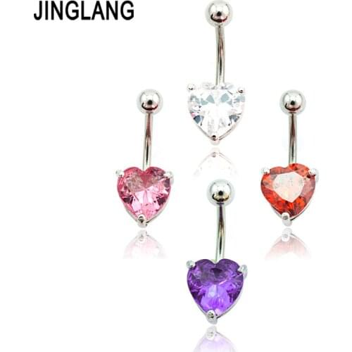New Arrival Fashion Navel Rings Plated Silver Surgical Steel Crystal Heart Belly Button Rings Piercing Jewelry