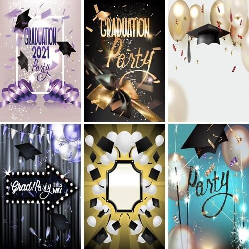 Laeacco Class of 2021 Graduation Caps Purple Ribbons Glitter Ploka Dot Photography Backdrops Photo Studio Background Photophone