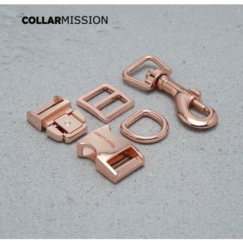 Metal buckle+Tri-Glid+D ring+metal dog clasp/set)Retailing 15mm rose gold for engraved DIY dog collar high quality DIY parts