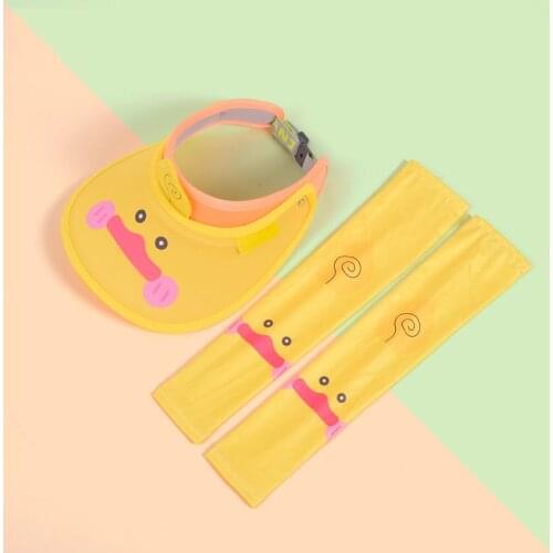 Cute Childrens Cartoon Sunscreen Cap Ice Sleeve Set Breathable Cool Lightness Big Brim For Girl Boy Empty Top Kids Sunshade Hat