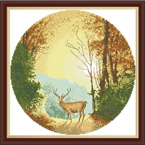 Forest Deer Counted Cross Stitch Kits 14CT 11CT Printed Canvas Embroidery Sets DIY Handmade Needlework Home Decoration Paintings