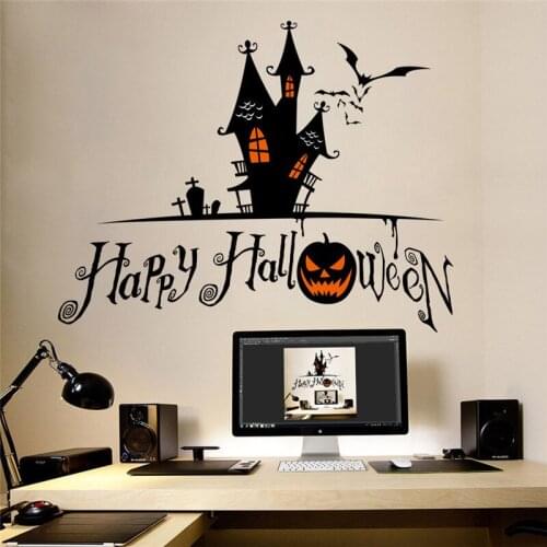 Pumpkin Bat Castle Tomb Wall Stickers For Shop Home Decoration Diy Window Decals Halloween Festival Wall Mural Art Vinyl Posters