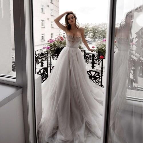 UZN New Arrival A Line Satin And Tulle Wedding Dress Sweetheart Beading Bridal Gown Vestido De Novia