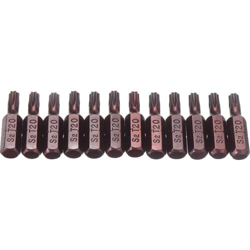 12Pcs 1/4" Hex Shank Screwdriver Bits 25mm Magnetic T20 Torx Security Screwdriver Bits Holes For Hand Tools