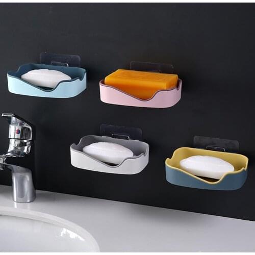 Soap Rack Waterproof Self Adhesive with Drain Wall Mounted Soap Box for Bathroom