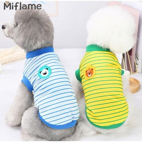 Miflame Stripe Dog Shirts Pomeranian Spitz Clothes Cartoon Small Dog Clothes Summer Puppy Sleeveless Pet Costume Cute Dog Tshirt