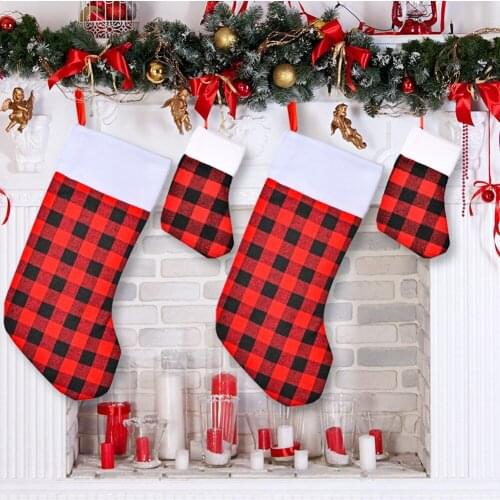 Christmas Lattice Stockings Xmas Tree Fireplace Hanging Decoration Home Decor Drop Ornament Socks Gifts Bag Festive Supplies