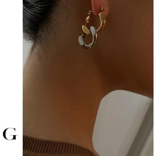 GHIDBK Street Style Designed Stainless Steel Gold Silver Color Mixed Irregular Hoop Earrings Women Statement Minimalist Jewelry