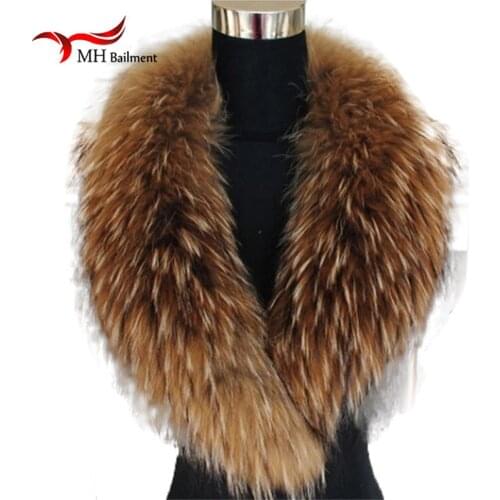 Natural Color Raccoon Fox Real Fur Collar Scarf Genuine Big Size Scarves Warp Shawl Neck Warmer Stole Muffler with Clip Loops #6