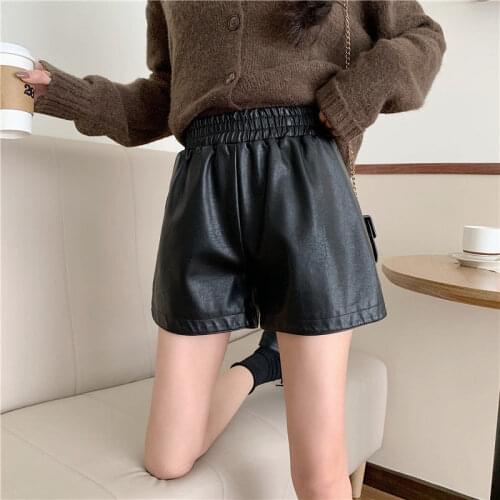 Shorts Women Leather Shorts Womens Loose Autumn And Winter High Waist Leather Shorts Pants Ropa Mujer