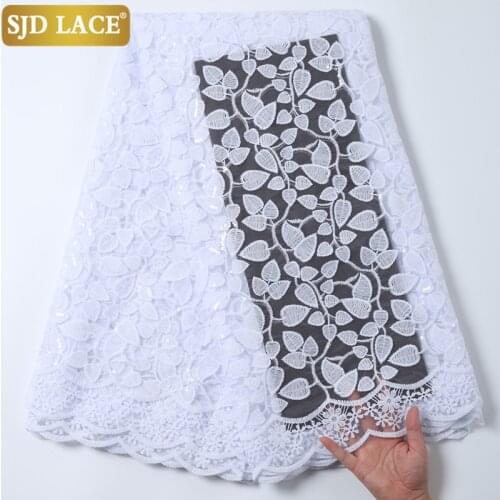 SJD LACE 2021 African Lace Fabric With Sequins French Lace Fabric High Quality Milk Silk Laces For Wedding Party Dress Sew A1997