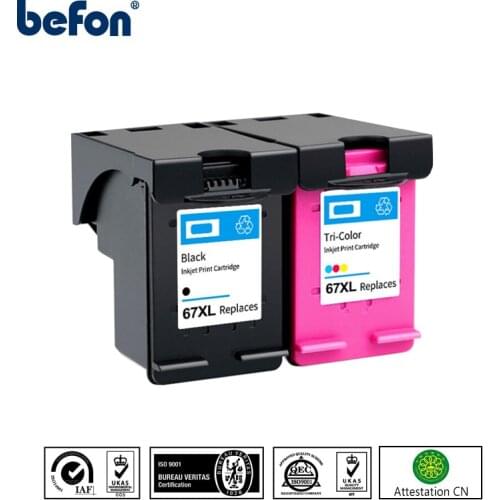 Befon 67XL Refilled Ink Cartridge Replacement for HP 67 XL HP67 DeskJet Plus 2732 2755 4152 4155 4158 Envy 6052 6058 6075