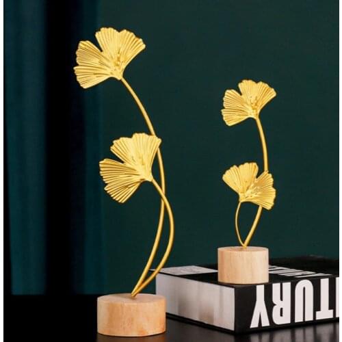 Modern home decoration office accessories for living room piecies home decor statues Leaves Statue miniature metal Ornaments