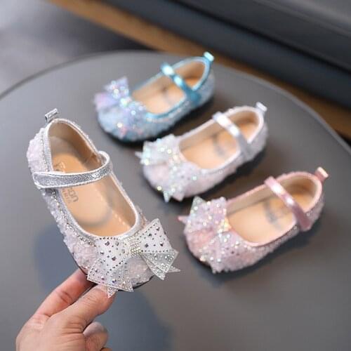New Childrens Rhinestone Princess Shoes For Teenager Girls School Bow Wedding Party Dance Crystal Shoes New 1 2 3 12 Years Old