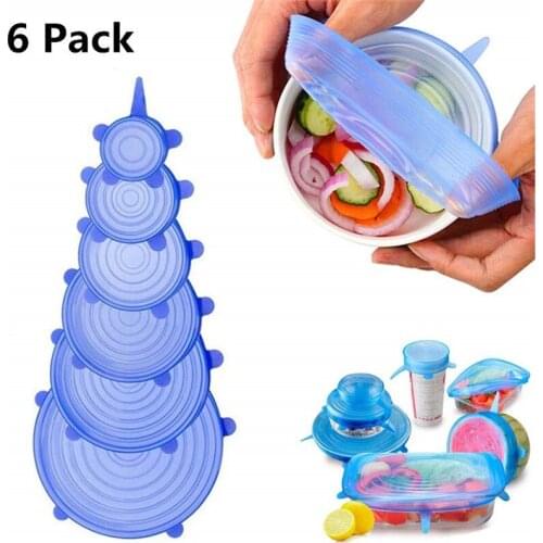6PCS Silicone Stretch Lids Universal Silicone Food Wrap Bowl Pot Lid Silicone Cover Pan Cooking Kitchen Accessories