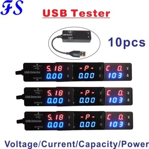 10pcs USB tester DC Digital Voltmeter Amperimetro Voltage Current Meter Ammeter Detector Power Bank Charger Indicator Red Blue