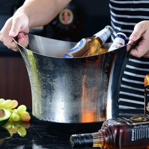 Champagne Ice Bucket Stainless Steel Barrel Wine Cooler High Capacity Container Whiskey Beer Ice Bucket Party Bar Supplies Tools