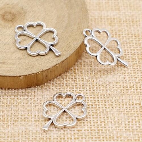 WYSIWYG 10pcs 24x17mm 2 Colors Antique Silver Color Antique Bronze Plated Charm Clover Charm Lucky Clover Charm Clover