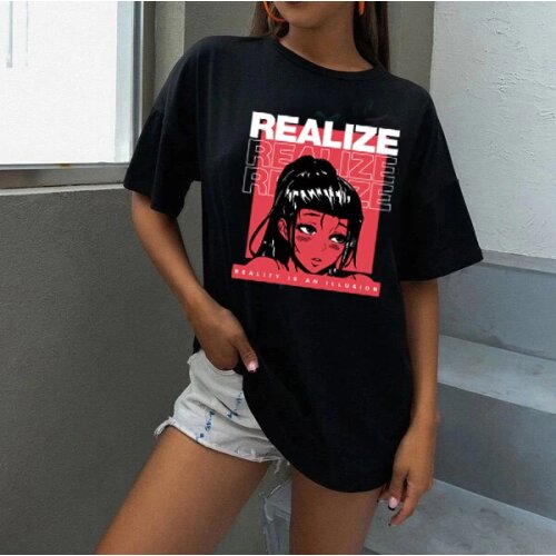 Kuakuayu Realize Girl Print T-Shirt Elastic Cotton Short Sleeve Women T Shirt Funny Women T-shirts Top Hipster Casual Female Tee