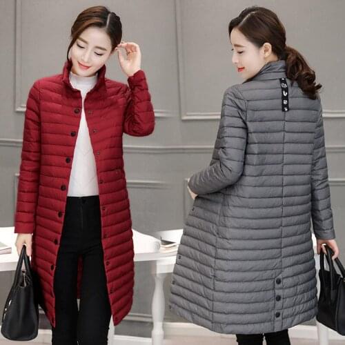 Women Winter Wadded Jackets Women Ultra Light Long Slim Cotton Padded Coat Female Outwear Scarf Plus Size LX993