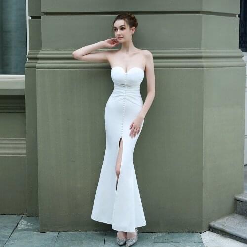 2021 New Bride Long Tube Top Slim Mermaid Skirt Wedding Car Model Exhibition Dress Vestidos De Fiesta Evening Dresses Long