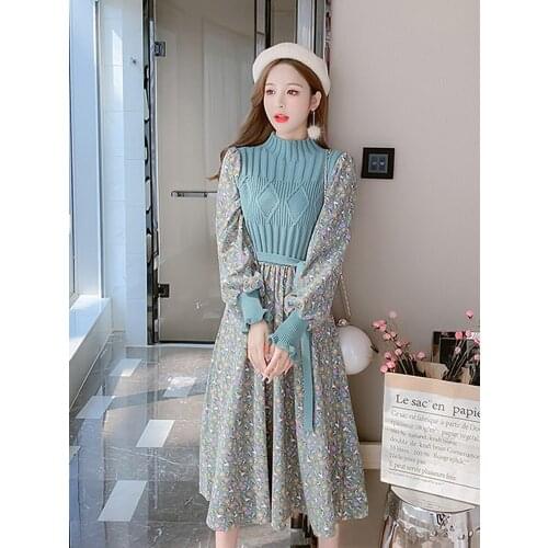 Corduroy Dress Women Autumn And Winter New Fashion Sweet Knitted Printed Skirt