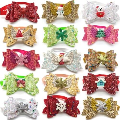 30/50 Pcs Christmas Dogs Accessories for Small Dogs Bow Ties Snowflakes Christmas Tree Puppy Cat Bowties Xmas Party Pet Supplies