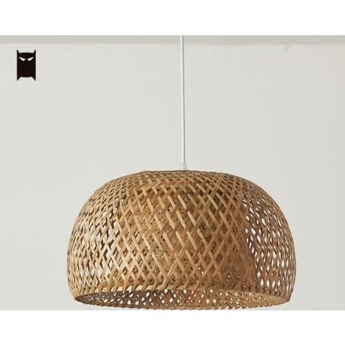 30cm Small Bamboo Wicker Rattan Semi Circle Cover Shade Pendant Light Fixture Japanese Asian Vintage Hanging Ceiling Lamp Bulb