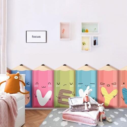 3D Cartoon Pencil Anti-collision Soft Wall Stickers For Kids Rooms Bedroom Decor Warm Wall Decoration Home Wall Skirting Sticker