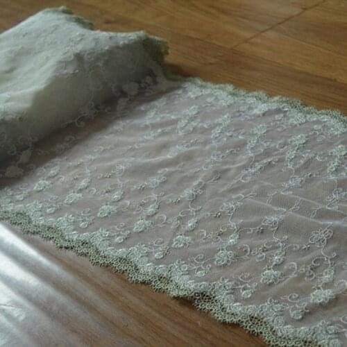 4Meters Rose Flower Grey Light Green Embroidered Trim Lace Mesh Edge Wedding Dress Clothing Sewing Craft 30cm Width Two Sides