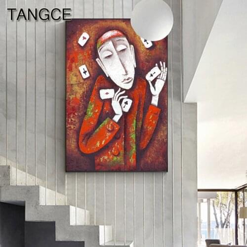 Abstract Poker Man Canvas Art Vintage Oil Painting Bright Color Posters Print Crazy Wall Art for Bedroom Bar Death Gaze Tableaux