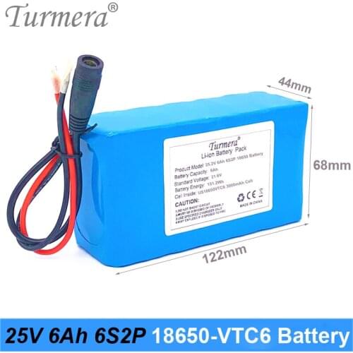 Turmera 25V 6Ah 18650 Battery Pack Use VTC6 3000mAh 30A for 6S2P with Balanced BMS for 25V Electric Tool and Medical Device Use