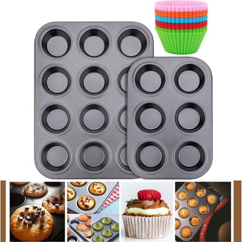 Nonstick Cupcake Baking Tray Carbon Steel Muffin Tray Cake Mold Biscuits Muffin Pan Pastry Baking Tools DIY Bakeware Cake Pans