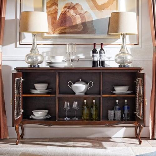 American Country Solid Wood Side Cabinets Household Large Capacity Wall Side Cabinets Carved Side Cabinets