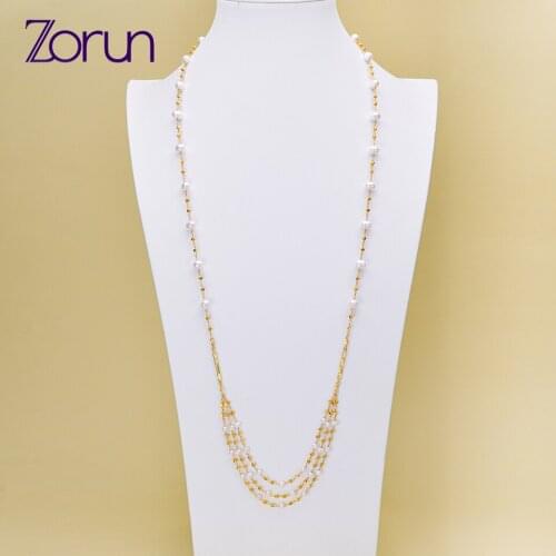 Zorun Real Natural Freshwater White Pearl Sweater Chain Handmade Necklace Fine Jewelry Magnetic Clasp for Women New Design