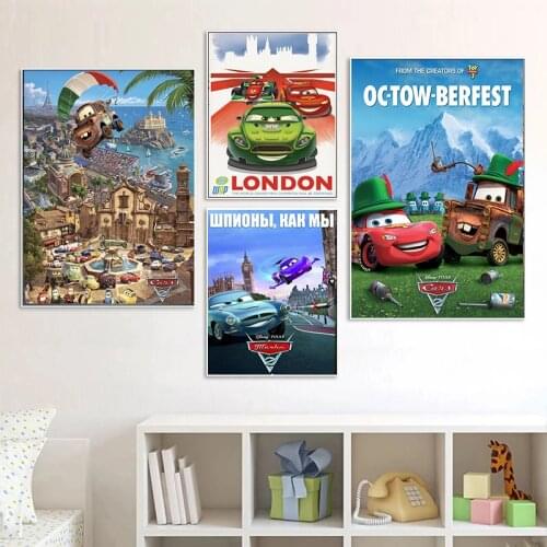 Disney Pixar Cars 2 Movie Canvas Painting Cartoon Lightning McQueen Posters Prints Wall Art Picture for Kids Room Decoration