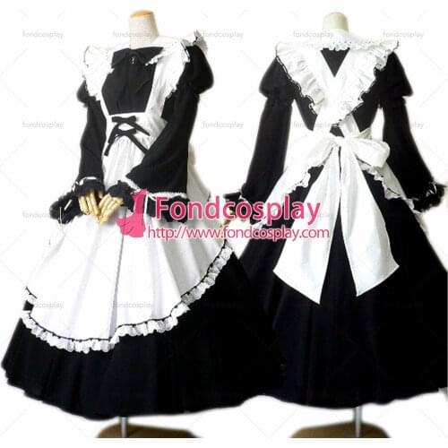 Sexy Sissy Maid Long Dress Cotton Uniform Cosplay Costume Tailor-made[CK397]