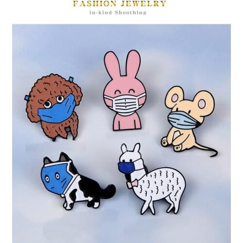 Cartoon Animals Enamel Pin Cat Dog Rabbit Rat Alpaca Brooches Bag Lapel Pin Cute Badge Jewelry Gift for Kids Friends Decoration